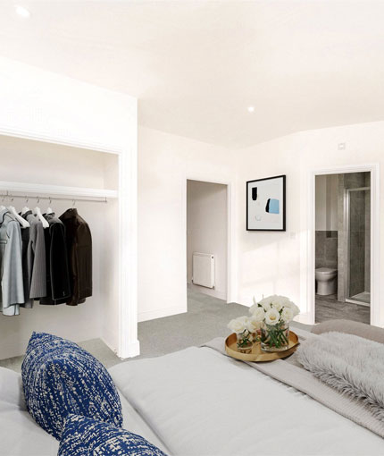 A bedroom in the Sandhurst Mews development