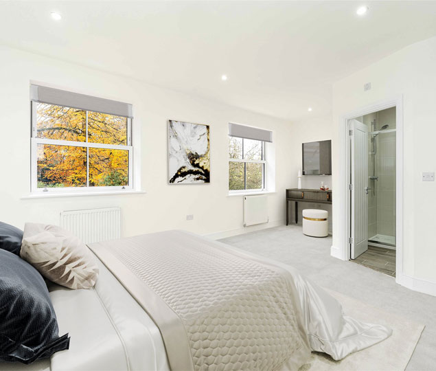 A bedroom in the Sandhurst Mews development