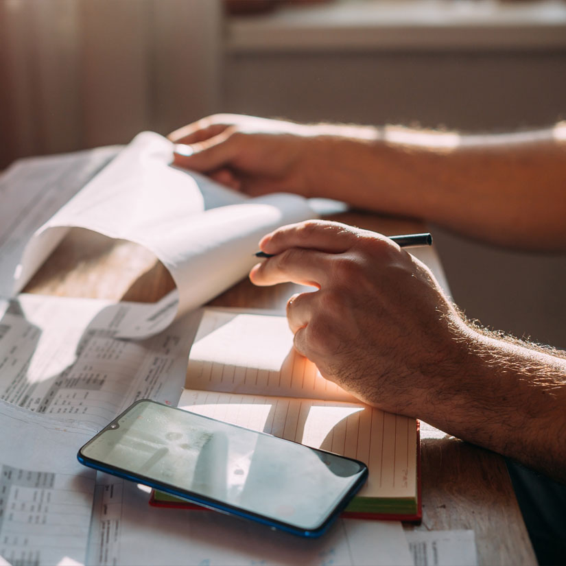 Budget sheets and a calculator